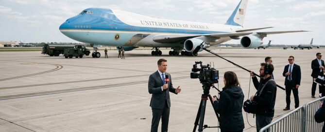 CNN Press Pool and Air Force One, 🎨 Illustration created Adobe Firefly